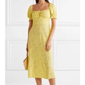 Faithfull The Brand Evelyn Yellow Floral Side Slit Midi Dress US 2​​